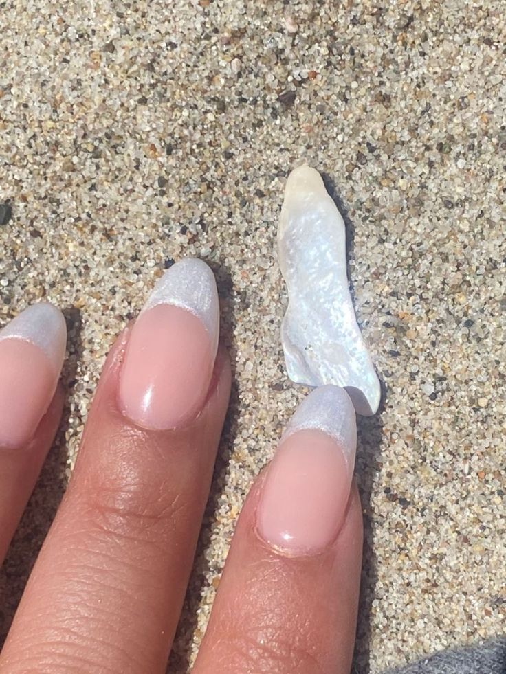 Coastal Granddaughter Nails Aesthetic, Wave French Tip Nails, Nail Selfies, Theme Nails, Rounded Acrylic Nails, Chrome French, Nail Summer, Nails Beach, Opal Nails