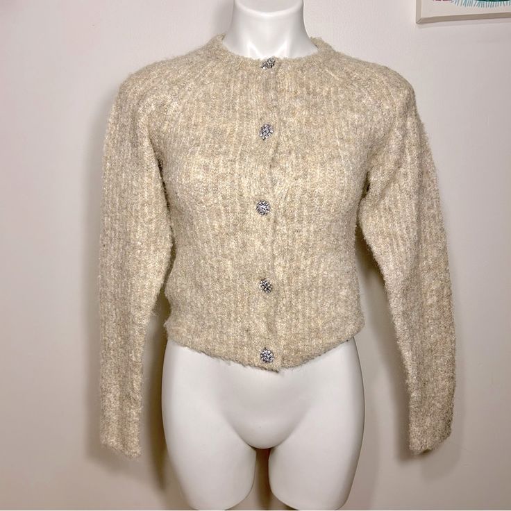 Cardigan W/ Diamond Button Details- Tan Tags Attached Never Worn *** Bundle 3 Items For Sellers Discount Cozy Fitted Button-up Sweater, Fitted Cozy Sweater With Button Closure, Fitted Cream Button-up Sweater, Cream Fitted Button-up Sweater, Cozy Fitted Cardigan With Button Closure, Cozy Fitted Sweater With Button Closure, Fitted Beige Button-up Sweater, Fitted Cream Sweater With Buttons, Fitted Winter Cardigan With Snap Buttons