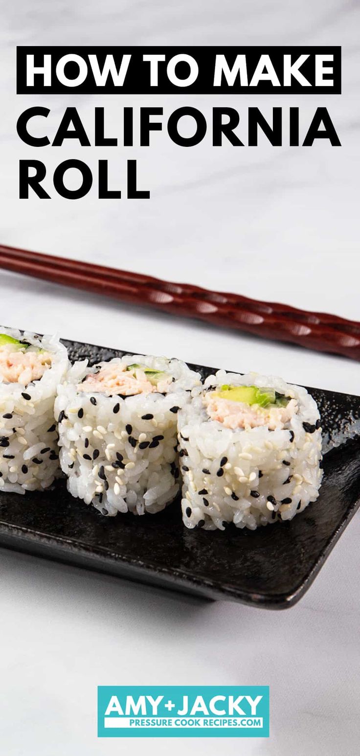 how to make california roll on a black plate with chopsticks