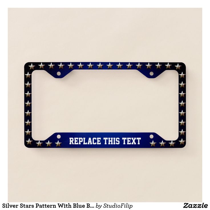 a black and white license plate frame with stars on the front, in an allover pattern