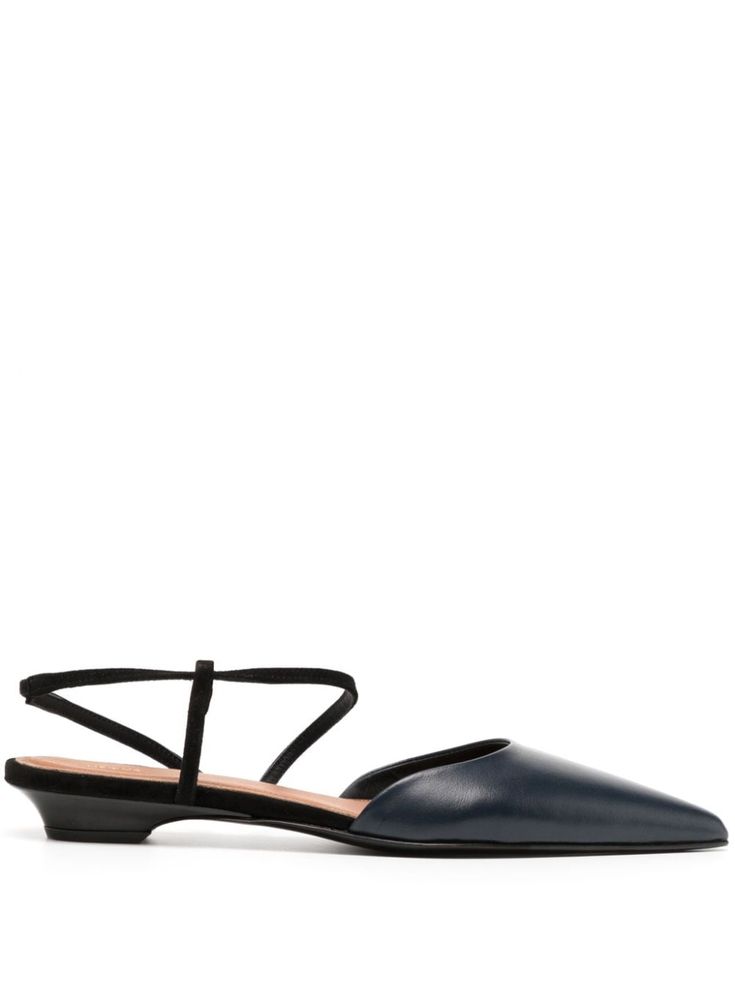 black calf leather slip-on style low heel branded footbed slingback strap pointed toe Black Leather Sandals, Blue Sandals, Sling Back, Slingback Sandal, Leather Slip Ons, Low Heels, Leather Sandals, Calf Leather, Shoes Sandals