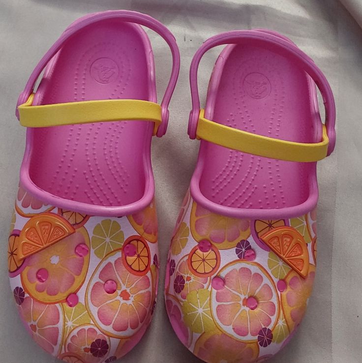 Crocs Mary Jane Clogs With Citrus Fruit Nwot Yellow Fun Slip-on Sandals, Yellow Non-slip Beach Clogs, Summer Clogs With Round Toe For Playtime, Summer Playtime Clogs With Round Toe, Cute Non-slip Clogs For Spring, Casual Round Toe Sandals For Daycare, Cute Non-slip Spring Clogs, Fun Yellow Non-slip Sandals, Cute Summer Clogs For Playtime