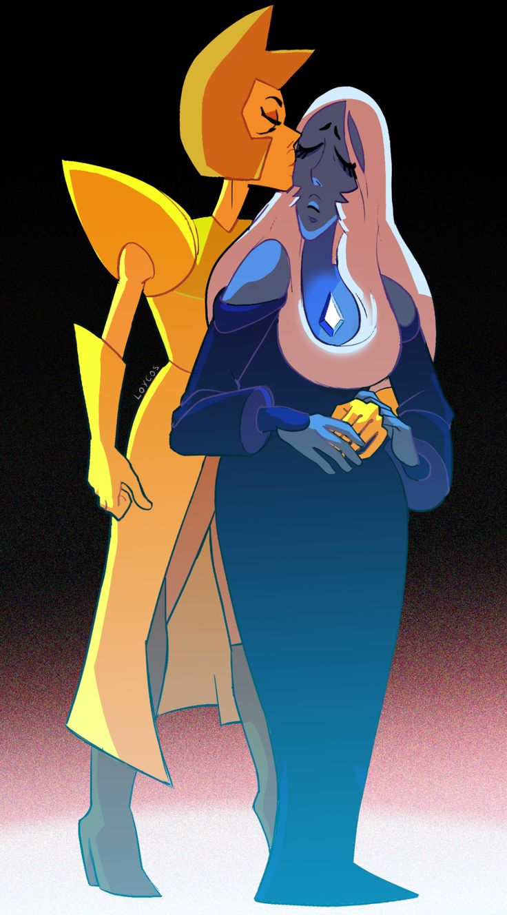 an animated image of two people standing next to each other in front of a dark background