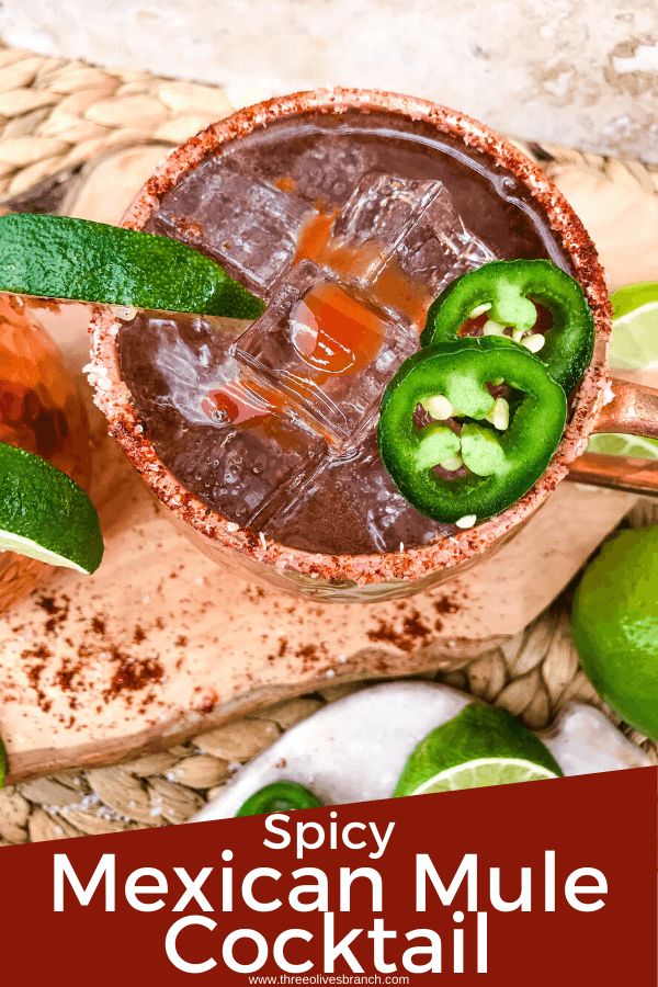 the mexican mule cocktail is garnished with jalapenos and limes