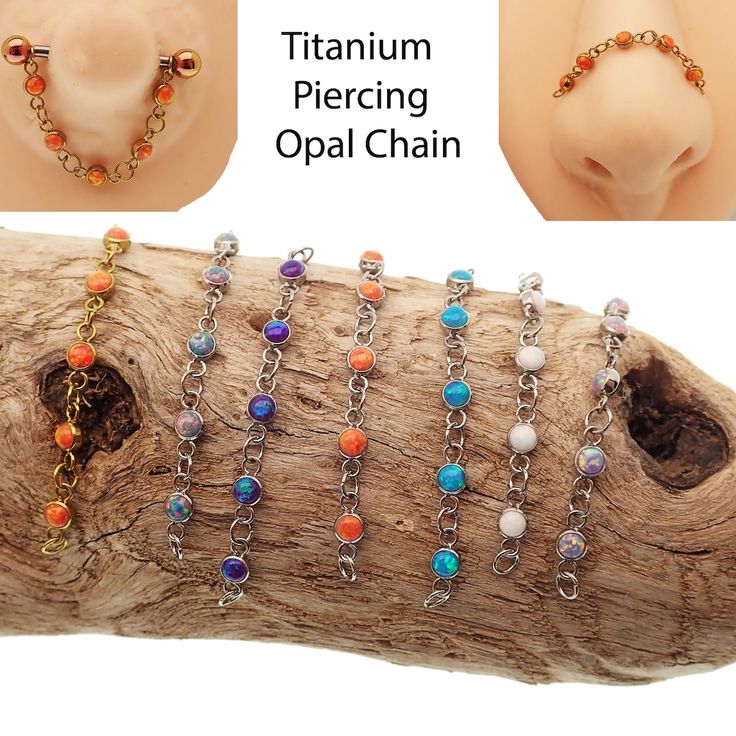 TITANIUM Fire Opal Chain Nipple Nose Chain Nostril Chain - Etsy Opal Piercing, Nose Chain, Blue Orange White, Nose Ring Stud, How To Make Shorts, Peacock Blue, Conch, Helix, Piercing Jewelry