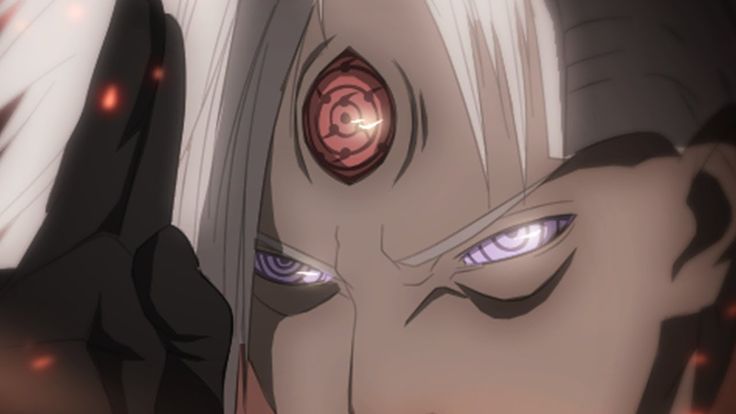 an anime character with white hair and blue eyes