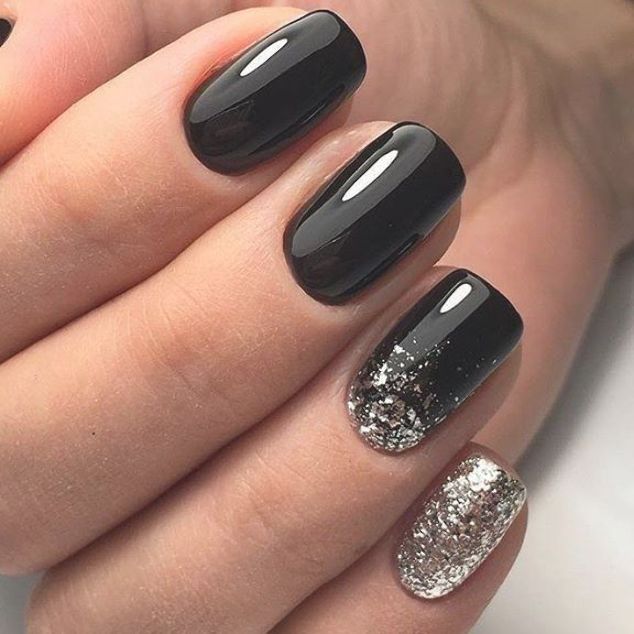 Black Nails With Glitter, Nagellack Trends, Squoval Nails, Black Nail Art, Black Nail Designs, Trendy Nail Design, Nail Designs Glitter, Dipped Nails, Silver Nails