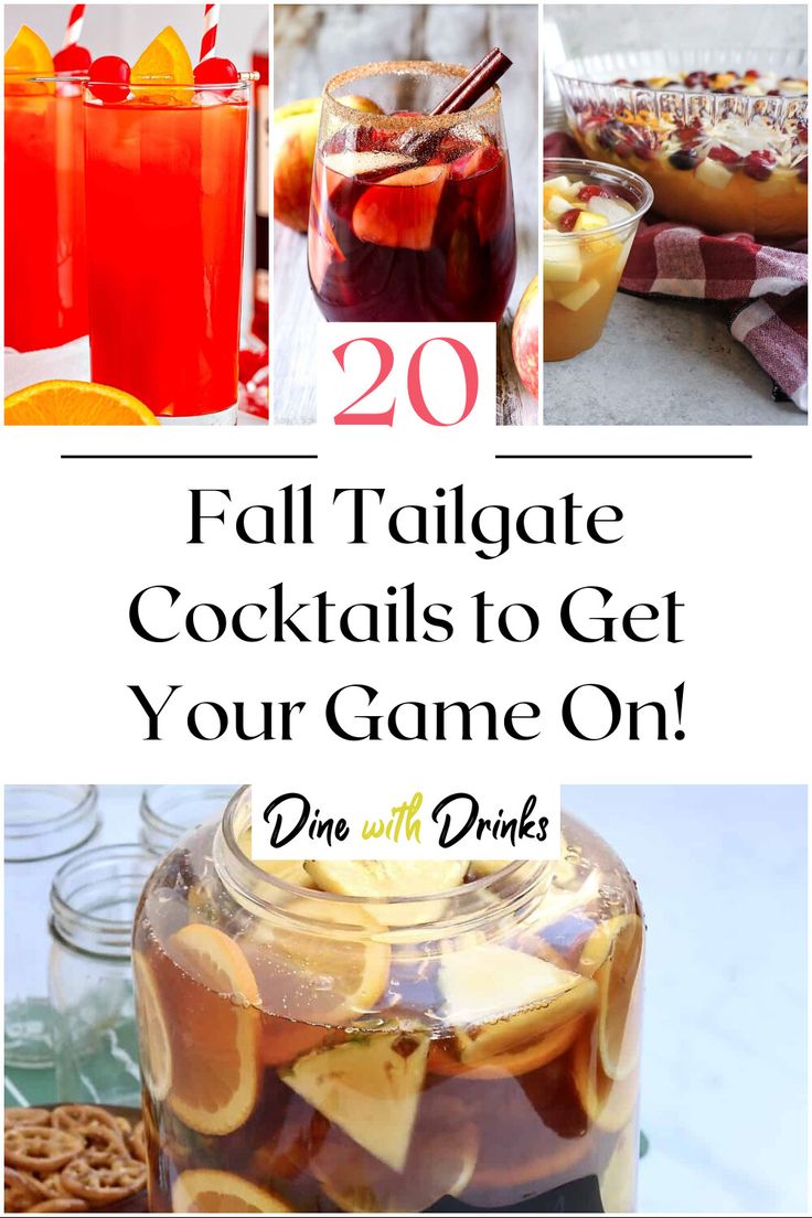 Collage of 4 fall tailgate cocktails. Tailgate Cocktails Alcohol, Tailgating Cocktails Football, Football Tailgate Drinks, Tailgate Batch Cocktail, Tailgating Drinks Alcohol, Shots For Tailgating, Tailgate Cocktails Football, Tailgate Shots Alcohol, Fall Tailgate Drinks