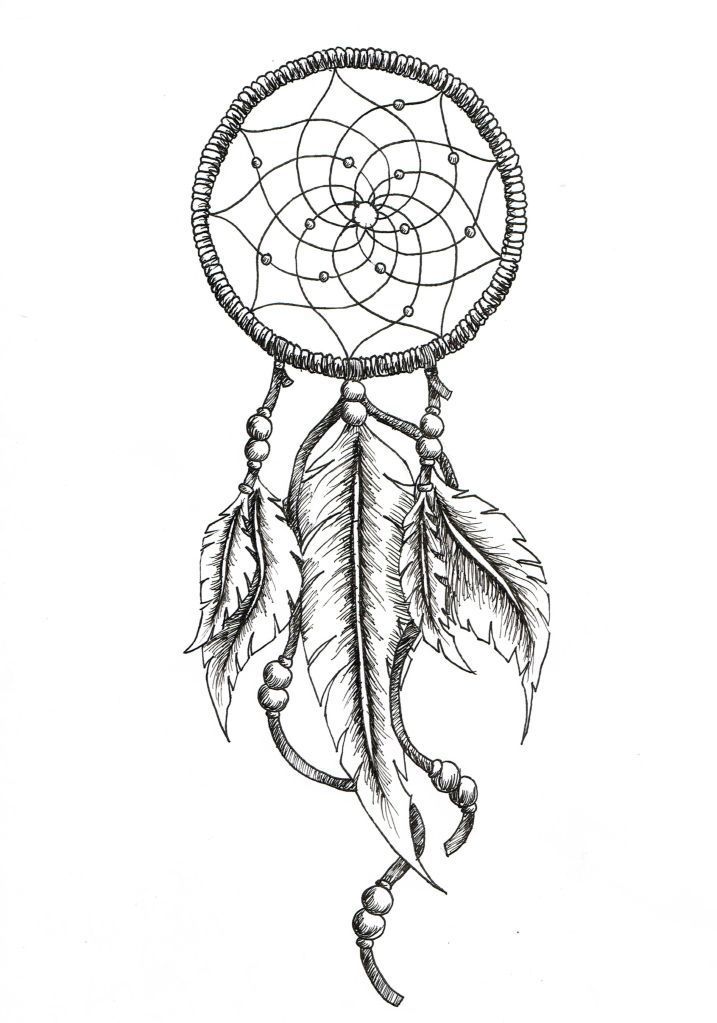 a black and white drawing of a dream catcher