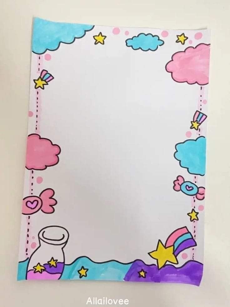 a paper with an image of clouds and stars on it