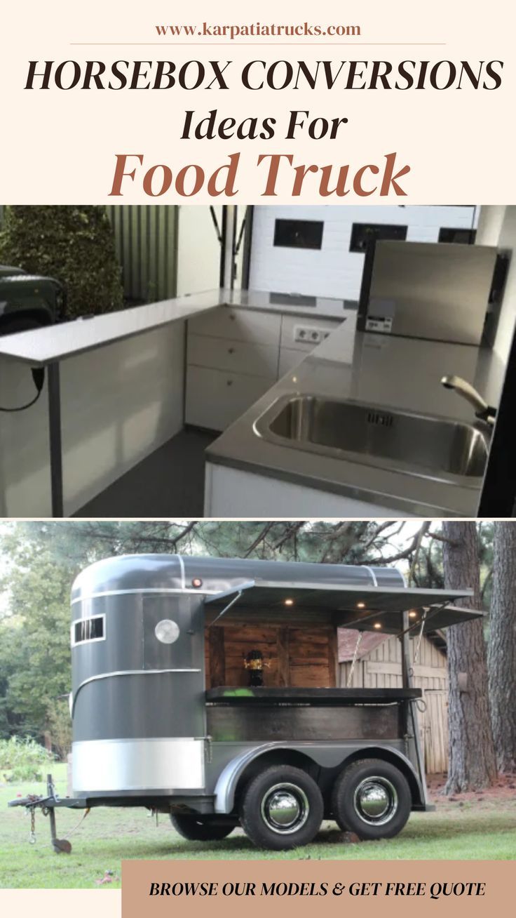 the horsebox trailer has been converted into an outdoor kitchen and dining area for food trucks