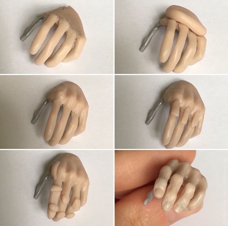 four pictures of hands with nails attached to them