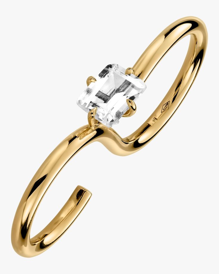 Crafted from 9k yellow gold this understated ring features a double-wrap design puncuated with stunning white topaz for a modern look. Note: this ring is a two finger ring.The size 3 will be 3-4.75 the size 5.5 will be 3.75-5.5 and the 6.5 will be 4.5-6.5. This piece is made to order just for you so please allow 3-6 weeks for your item to ship. This item is final sale. 9K yellow gold with 14k yellow gold setting and white topaz White topaz: 2.35 tcw Store individually in protective case clean wi Two Finger Ring, Double Finger Ring, Formal Jewelry, Woman Jewelry, Gold Topaz, Ring Styles, Precious Jewels, Knuckle Rings, Yellow Gold Setting