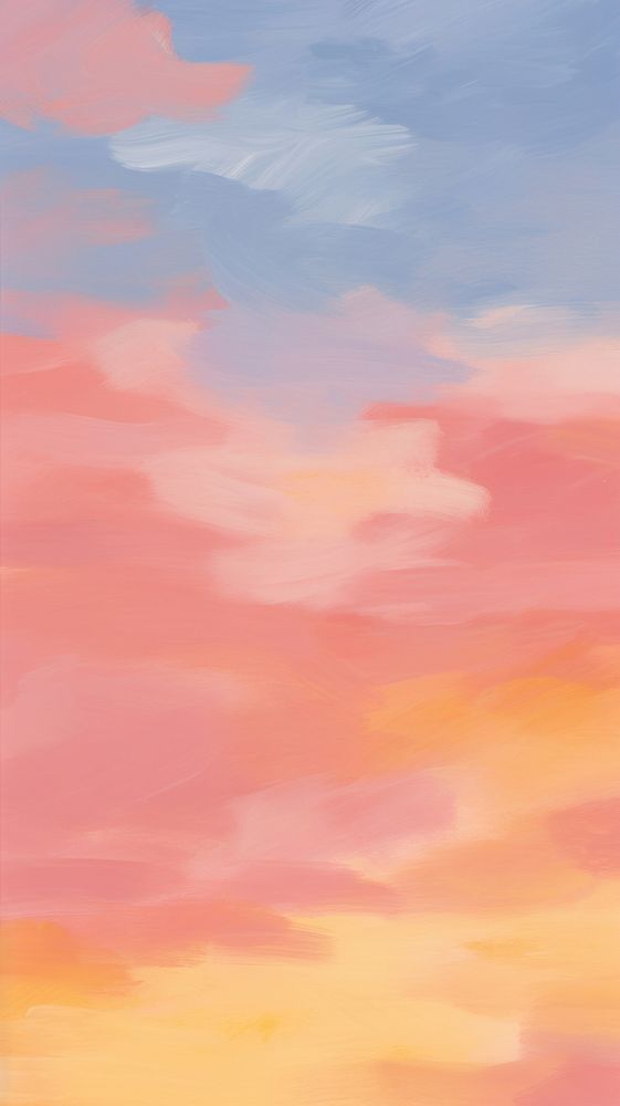 an abstract painting of pink, blue and yellow clouds