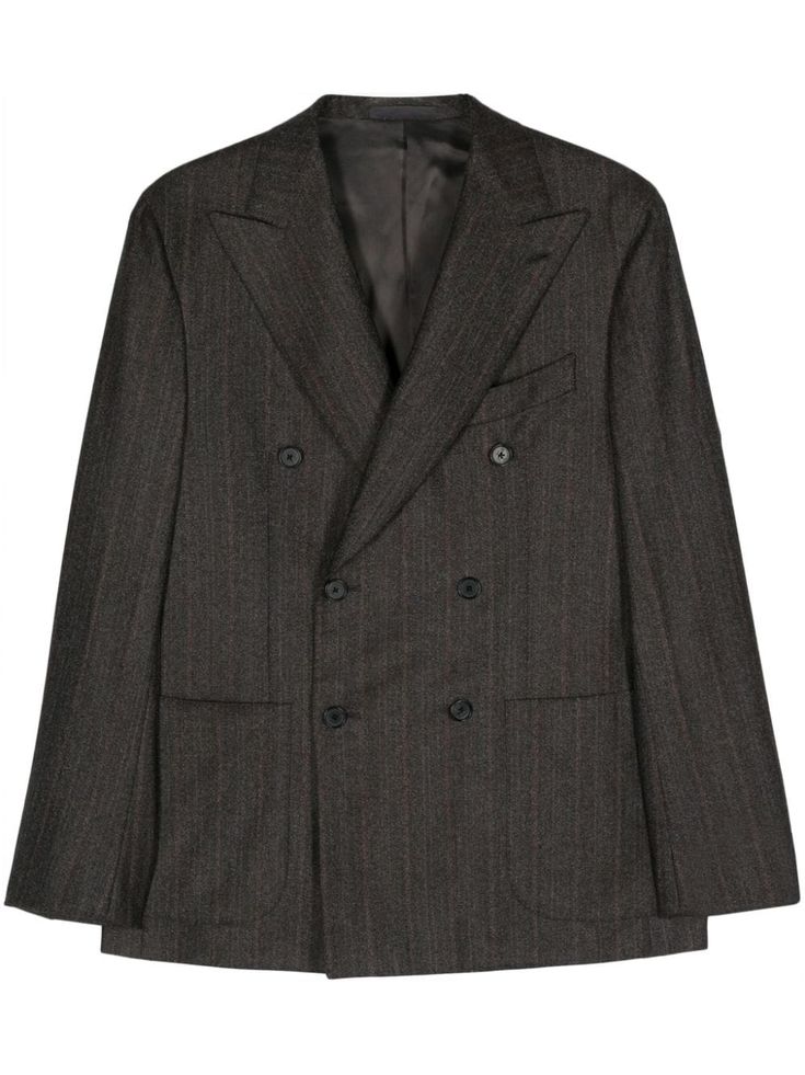 medium brown wool herringbone pattern peak lapels long sleeves buttoned-cuff sleeves chest welt pocket two front patch pockets English rear vents internal slip pockets partial lining double-breasted button fastening City Shorts, Tuxedo Suit, Balenciaga Triple S, Summer Beach Wear, Herringbone Pattern, Sweaters Knitwear, Medium Brown, Wool Blazer, Light Jacket