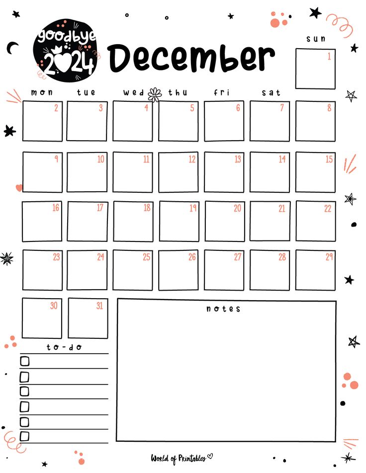 a printable calendar for december with the month marked out