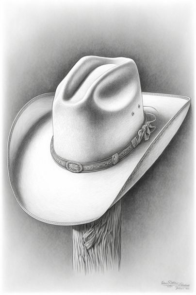 a drawing of a cowboy hat on top of a pole