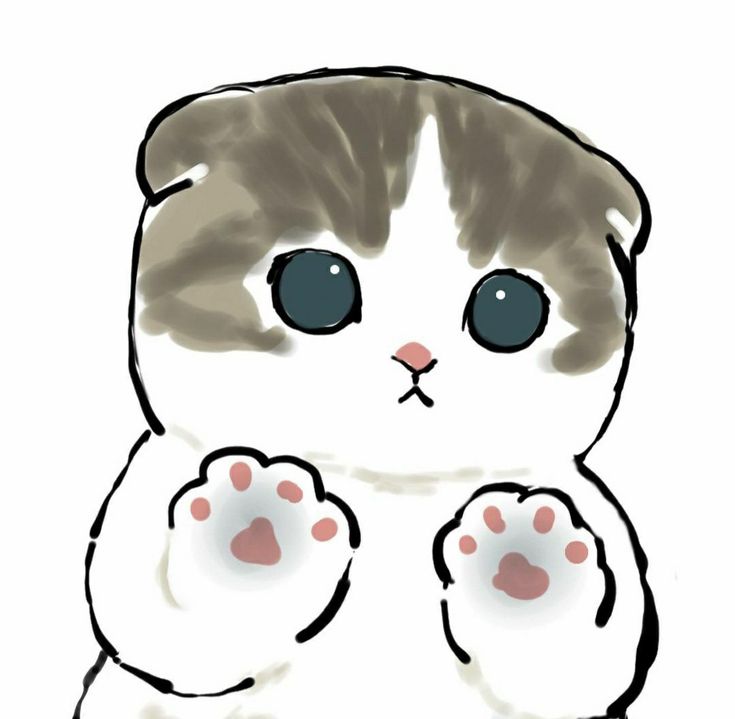 a drawing of a cat with blue eyes and paw prints on it's chest