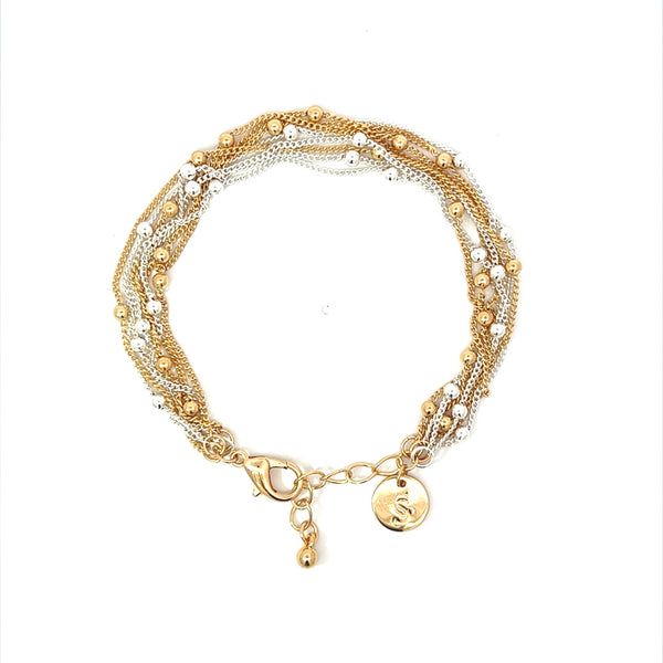 18K Two-Tone Plated Multi Strand Bracelet - 7" length with 2" extension Blonde Gold Jewelry, Jewelry Mixed Metals, Two Toned Jewelry, Two Tone Jewelry, Luxury Gold Double Strand Bracelet, Affordable Multi-strand Gold-tone Jewelry, Chic Gold-tone Multi-strand Jewelry, Bracelet Stacks, Cool Bracelets