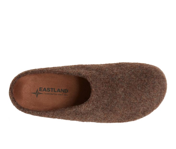 Cozy wool upper, Easy slip-on entry, Classic round toe, Cushioned OrthoLite® comfort insole with patented moisture control for breathable, all day wear, Trendy TPR and cork midsole, Lightweight and durable shock absorbing EVA outsole, Soft lining, Eastland® branding details | Women's Eastland Rhianna Clogs in Brown Size 9 Medium Womens Clogs And Mules, Clogs And Mules, Shoe Carnival, Womens Clogs, Mule Clogs, Slide Slipper, Clogs, Cork, Slippers