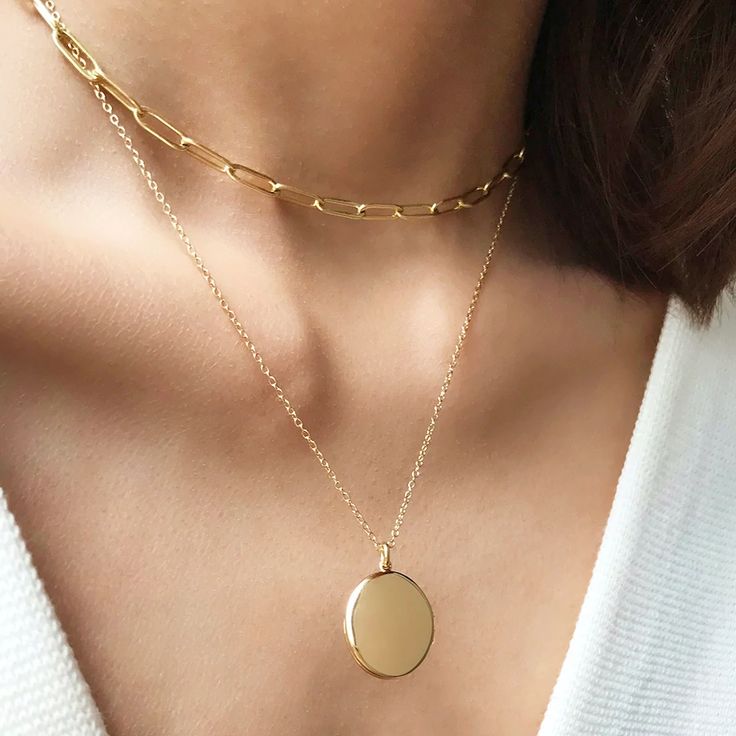 Heirloom 14K Gold Vermeil Locket Necklace | Wanderlust + Co Chain Gold Necklace, Personalized Engraved Jewelry, Sterling Silver Locket Necklace, Chain Link Necklace Silver, Wanderlust And Co, Silver Locket Necklace, Gold Locket Necklace, Wanderlust Jewelry, Layered Bracelet