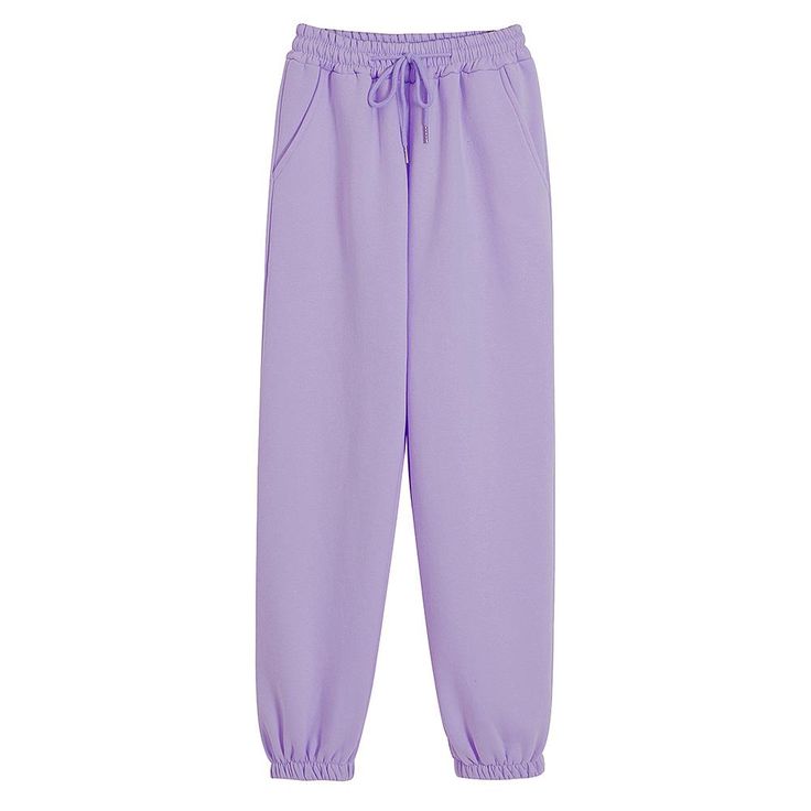 High Waisted Lounge Cotton Sweatpants - Bobo's House Casual Purple Sweatpants For Loungewear, Casual Purple Cotton Sweatpants, Casual Purple Pants With Side Pockets, Casual Purple Sweatpants With Elastic Waistband, Casual Purple Wide Leg Sweatpants, Purple Sweatpants With Pockets For Spring, Spring Purple Sweatpants With Pockets, Purple Relaxed Fit Sweatpants With Pockets, Trendy Solid Pants With Elastic Cuffs