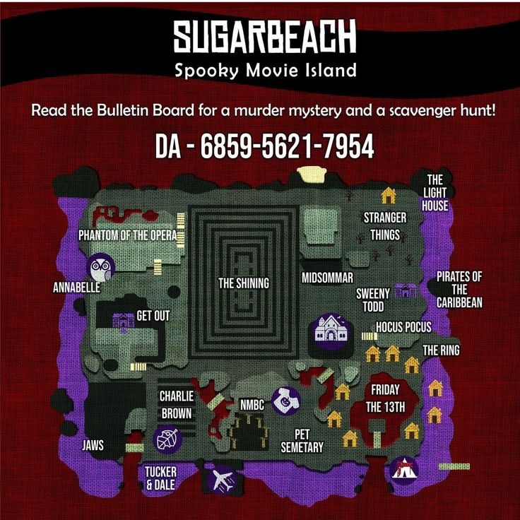 the map for sugarbeach spooky movie island