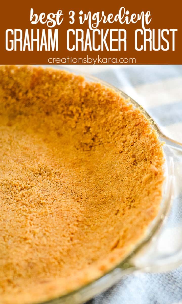 the best ingredient for graham cracker crust in a glass pie plate with text overlay