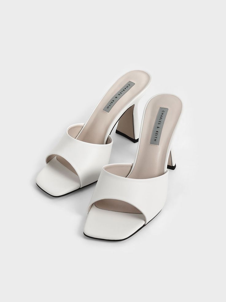 Cream Square Toe Heeled Mules - CHARLES & KEITH US Elegant Square Toe Summer Slides, Elegant Formal Slides With Square Toe, Summer Evening Slides With Sculpted Heel, Chic Square Toe Formal Slides, Summer Slides With Branded Heel Counter And Open Toe, Chic Slides With Sculpted Heel, Trendy Open Toe Slides With Padded Heel, Elegant Summer Slides With Sculpted Heel, Modern Padded Heel Open Toe Slides