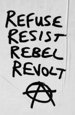 a piece of paper with writing on it that says refuse resist rerell revolt