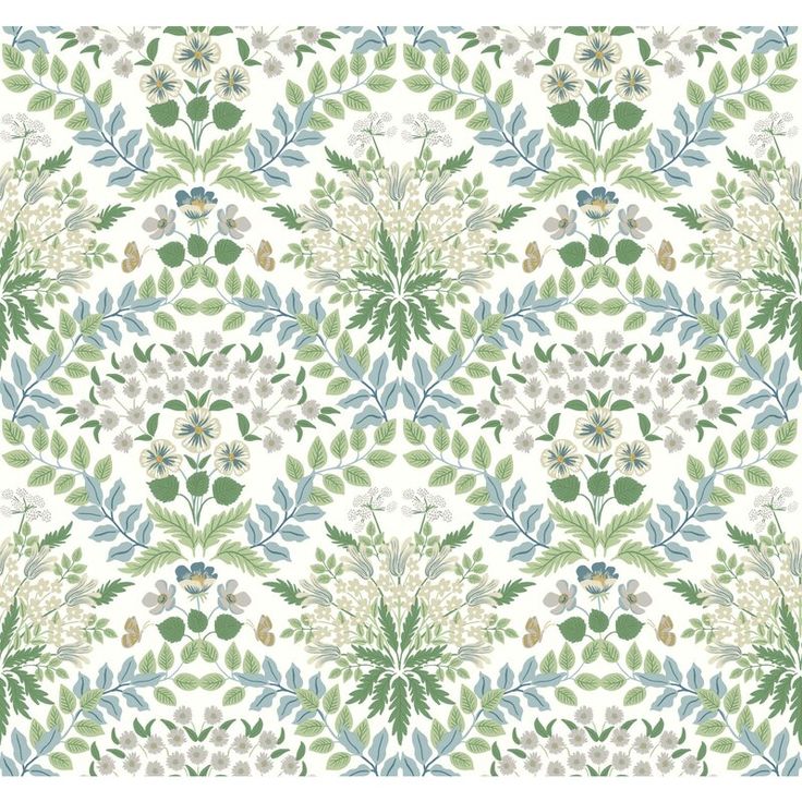 a green and white floral pattern with leaves