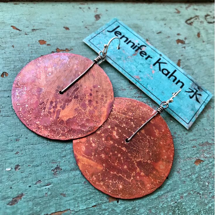 Over the years, my "Hammered Disk" style earrings have become one of my most popular and recognizable JK styles. They are often the "first-pair" of earrings that people get for themselves or to gift another to start their collections.Each piece is hammered by hand and wrapped with sterling silver wires with sterling earwires. Regardless of which size you choose, they are all amazingly lightweight and perfect as your "every day" earrings!Available in 4 sizes:Tiny - 3/4" diameter, these hang 1 1/2 Pendulum Earrings, Hammered Copper Earrings, Disk Earrings, Disc Style, Burlington Vt, Red Orange Color, Small Jewelry Box, Disc Earrings, Hammered Copper