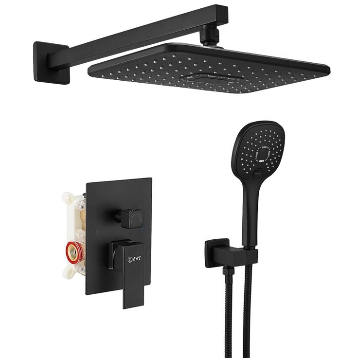 the shower head and handset are shown in black