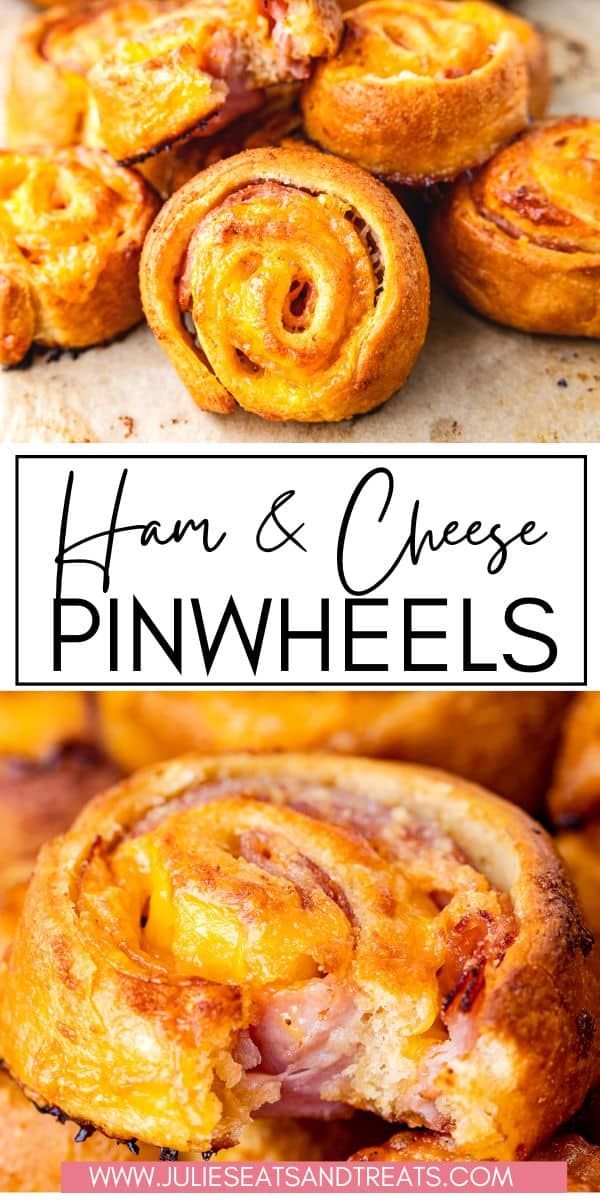 ham and cheese pinwheels with text overlay