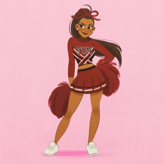 a girl in a cheerleader outfit standing with her hands on her hips