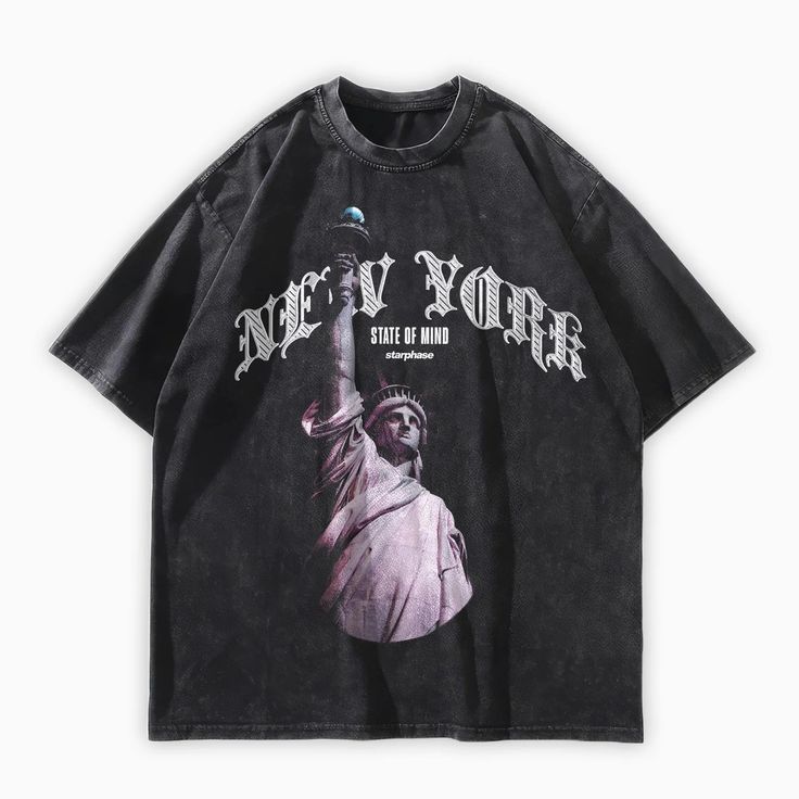 NY State of Mind Oversized Washed T-Shirt - Starphase Ny State Of Mind, Aesthetic Streetwear, Oversized Outfit, Oversized Streetwear, Nyc Design, Streetwear Tshirt, Y2k Streetwear, State Of Mind, Shoulder Length