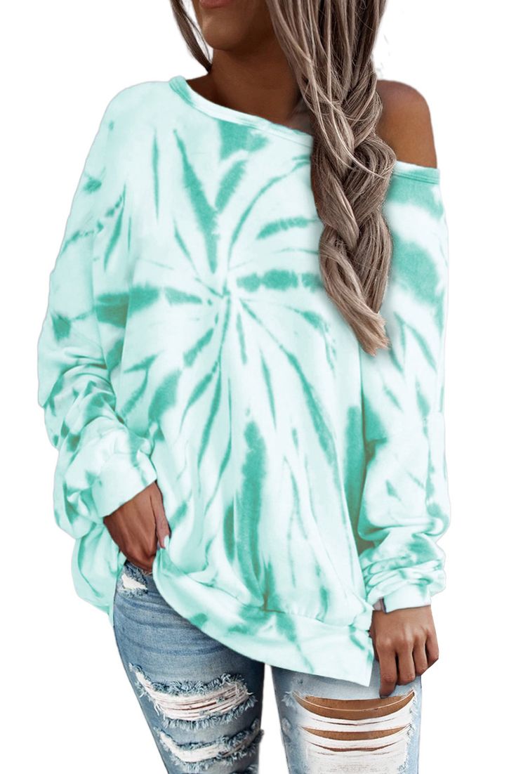 Green Relaxed Tie-dye Pullover Sweatshirt Tie Dye Sweatshirt For Spring, Tie-dye Long Sleeve Sweatshirt For Spring, Long Sleeve Tie Dye Sweatshirt For Spring, Green Washed Long Sleeve Sweatshirt, Tie Dye Long Sleeve Sweatshirt For Spring, Oversized Tie-dye Sweatshirt For Spring, Oversized Tie Dye Sweatshirt For Spring, Green Bleached Crew Neck Top, Casual Long Sleeve Tie Dye Sweater