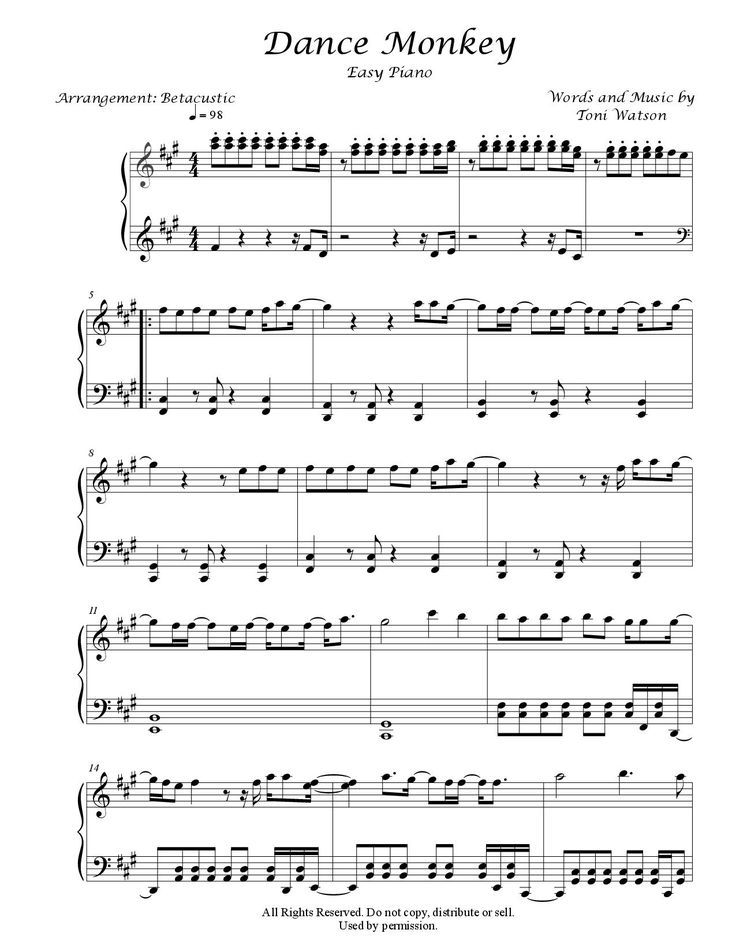 dance monkeyy sheet music for piano