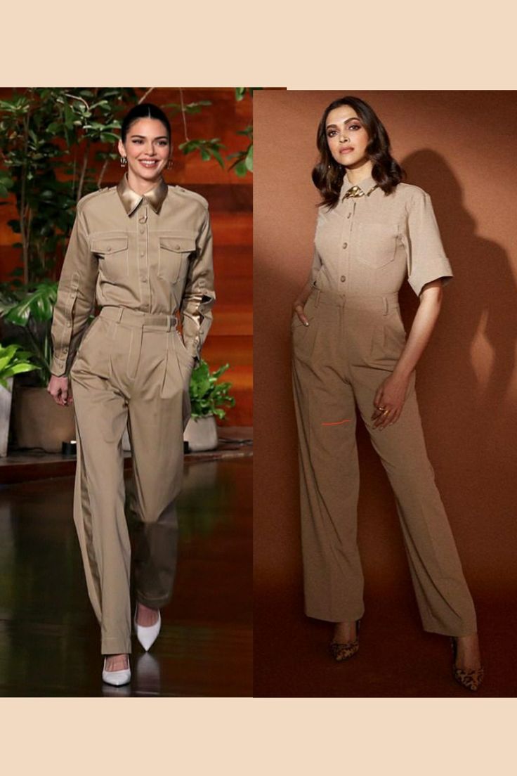 Kendall Jenner And Deepika Padukone, Kendall Jenner Jumpsuit, Deepika Padukone, Fashion Shoot, Kendall Jenner, Khaki Pants, Twins, Jumpsuit, Pants