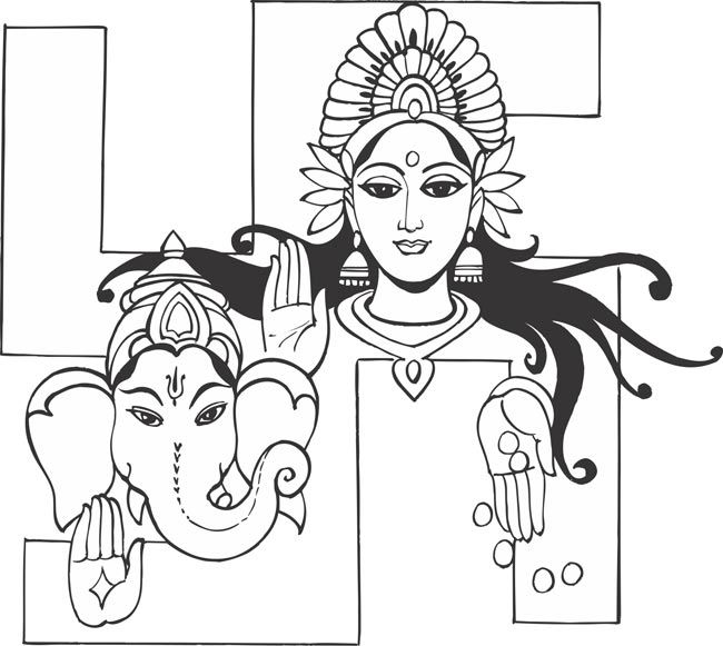 Lakshmi Ganesh Painting, Swastik Painting Art, Ganesh Lakshmi Drawing, Ganesh And Lakshmi Drawing, Laxmi Ganesh Drawing, Lakshmi Drawing Easy, Deepavali Drawing, Lakshmi Drawing, Bengali Painting