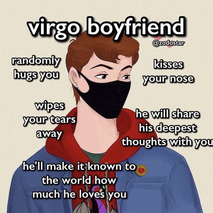 a man wearing a black face mask with the words virgo boyfriend written on it