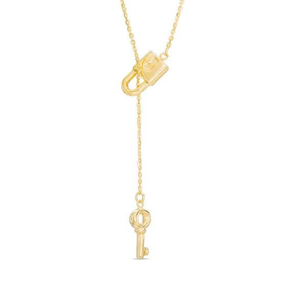 She'll adore the clever look and sweet meaning behind this darling fashion necklace. Created in warm 10K gold, this innovative design showcases an antique key - suspended beneath a slender chain dangle - that threads through the loop of a dainty lock, completing the lariat style. Polished to a bright shine, this 18.0-inch cable chain necklace secures with a spring-ring clasp. Key Chains Necklaces, Classic Key Necklace, Necklace And Keychain Set, Locking Gold Necklace Key Needed To Remove, Gold Lanyard Necklace, Lock And Key Necklace, Zales Zales, Zales Jewelry, Princess Gifts