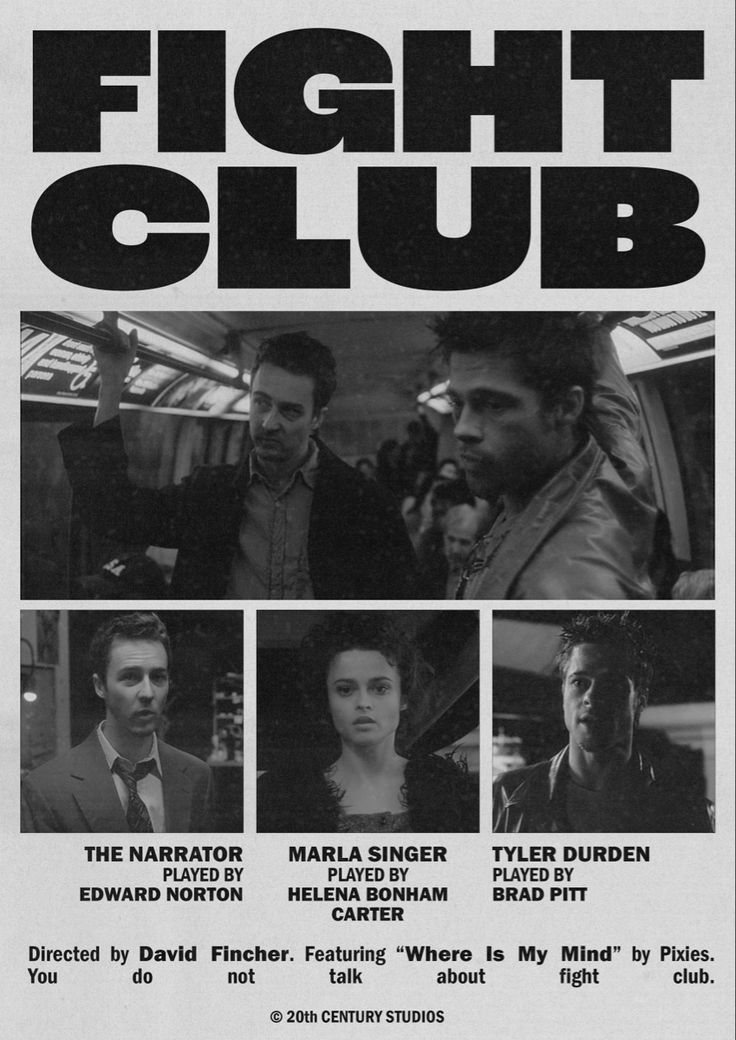 Film Posters Black And White, Aesthetic Wall Prints Black And White, Movie Club Poster, Slow Dive Poster, Film Club Poster, Tyler Durden Poster, Y2k Movie Poster, Black Posters Aesthetic, Movie Room Posters