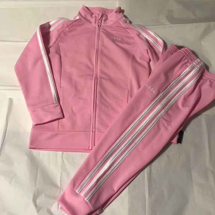 Authentic Adidas Girl Athletic 2 Piece Tracksuit % Authentic % Brand New With Tags % Polyester Color: Light Pink With White Lines ####Notice Jacket Is Size 6 And Pants Are Size 4### Smoke Free Home Go Ahead Make Me An Offer Nwt Nwt Nwt Nwt Nwt Nwt Nwt Nwt Sporty Sets With Pockets For Spring, Casual Adidas Sets For Spring, Adidas Pink Playwear Sets, Pink Adidas Cotton Set, Adidas Pink Cotton Sets, Pink Cotton Adidas Sets, Adidas Pink Sets For Spring, Adidas Pink Spring Set, Adidas Pink Long Sleeve Sets