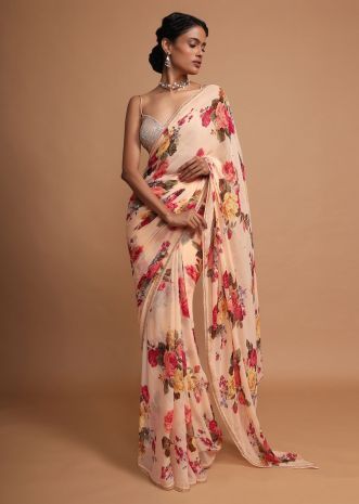 Elegant Bridal Dress, Floral Digital Print, Lehenga Saree Design, Simple Saree Designs, 2 Days Left, Floral Print Sarees, Saree Floral, Kalki Fashion, Floral Saree