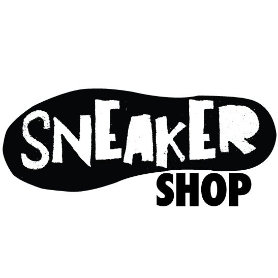 the sneaker shop logo is black and white