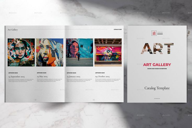 an open book with images on it and the title art gallery written in bold font