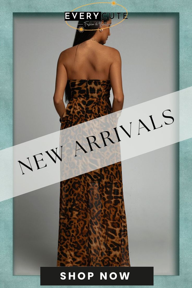 Bandeau Leopard Print Maxi Dress Chic Bandeau Strapless Dress For Beach Season, Chic Strapless Midi Dress For Vacation, Casual Bandeau Strapless Dress For Date Night, Casual Strapless Maxi Dress For Party, Elegant Bandeau Strapless Dress For Vacation, Chic Brown Strapless Dress, Chic Bandeau Beach Dress, Chic Bandeau Dress For Beach Season, Casual Bandeau Party Dress