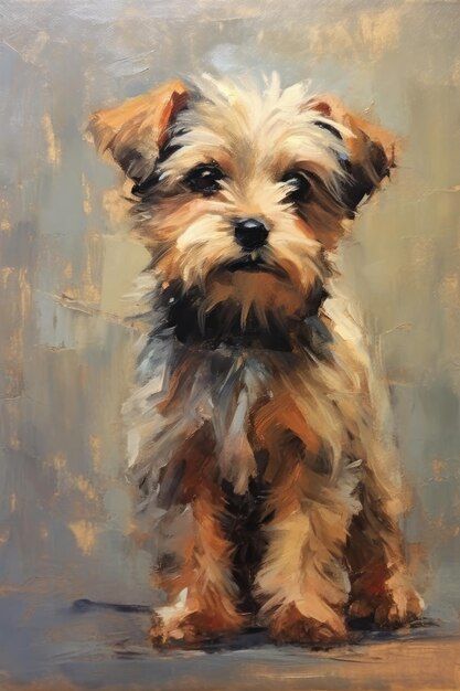 a painting of a small dog sitting down