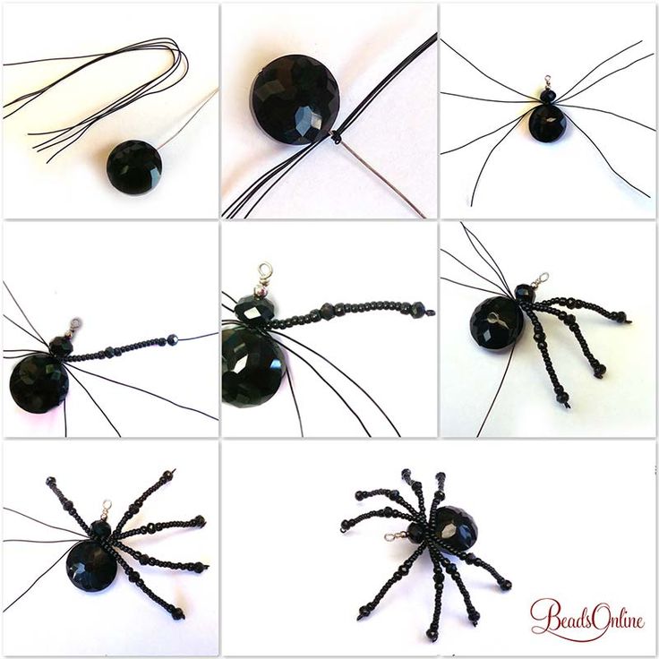 the instructions for how to make a spider ornament with beads and wire on it